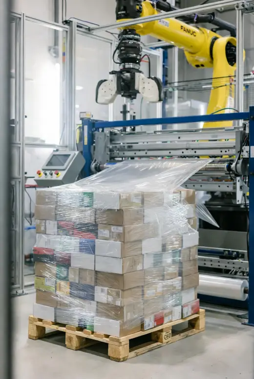 Layer Placement Close-Up — palletizing robot working independently
